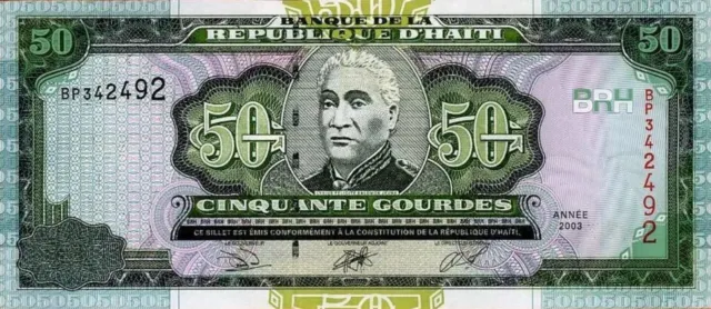 2003 Haiti 50 Gourdes UNC. Fifty Haitian Gourde Uncirculated Banknote HTG