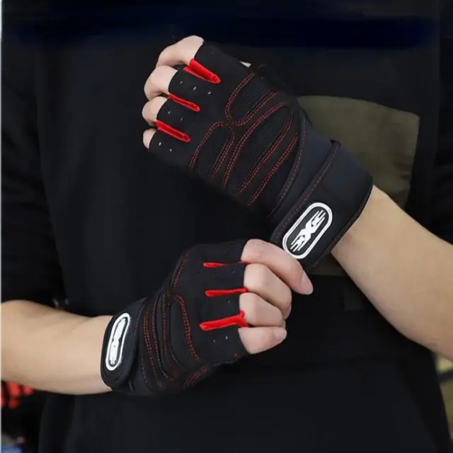 Gym Gloves With Wrist Wrap Workout Weight Lifting Fitness Exercise Body Building