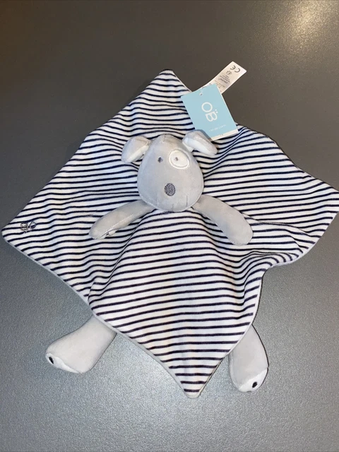 Doudou Chien Cocard Gris Blanc Bleu Raye Jambes Obaibi Okaidi