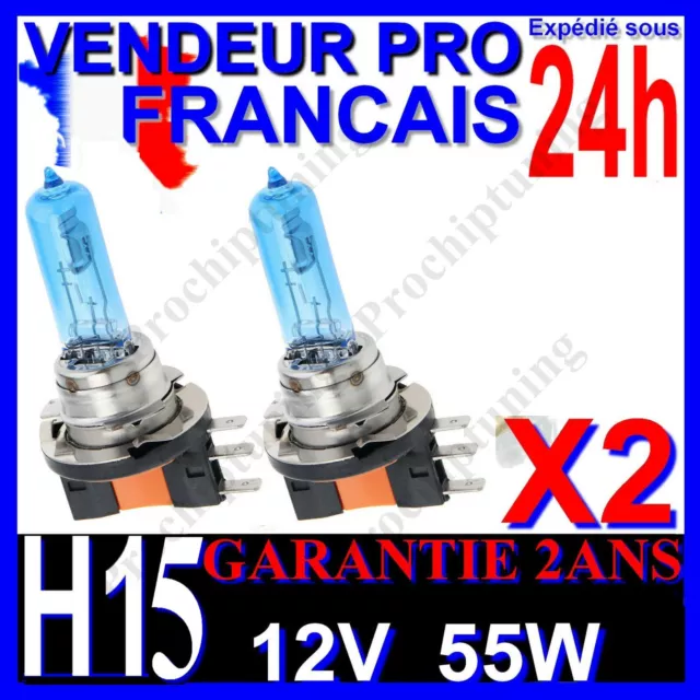 2 Ampoules H15 Xenon 55W Lampe 15/55W Voiture Feu Super White Phare 12V 6500K