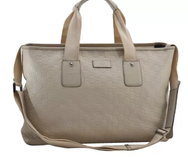 Authentic GUCCI Guccissima GG Leather 2Way Shoulder Tote Bag 162913 Ivory 3416G Authentic GUCCI Guccissima GG Leather 2Way Shoulder Tote Bag 162913 Ivory 3416G