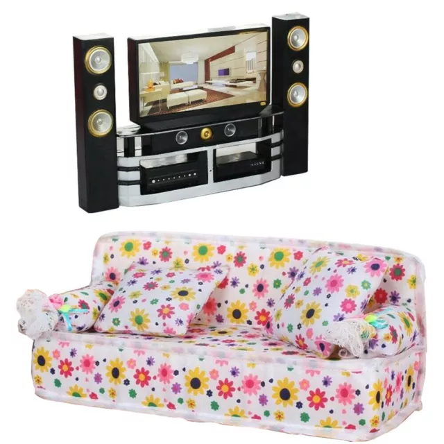 Dollhouse Sofa Couch Furniture + Hi-Fi TV Theater For Living Room Bedroom