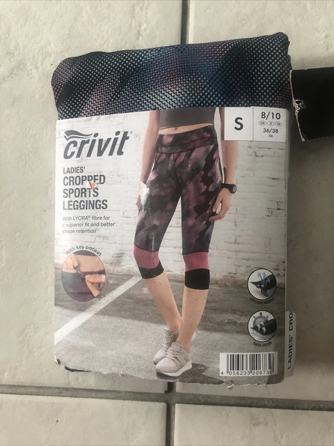 CRIVIT LADIES CROPPED Sports leggings - Pink & Grey Small 8/10 £5.99 -  PicClick UK