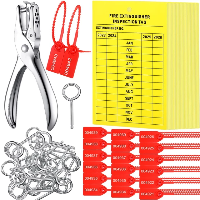 Monthly Fire Extinguisher Inspection Tags Set Including 2023-2026 Maintenance