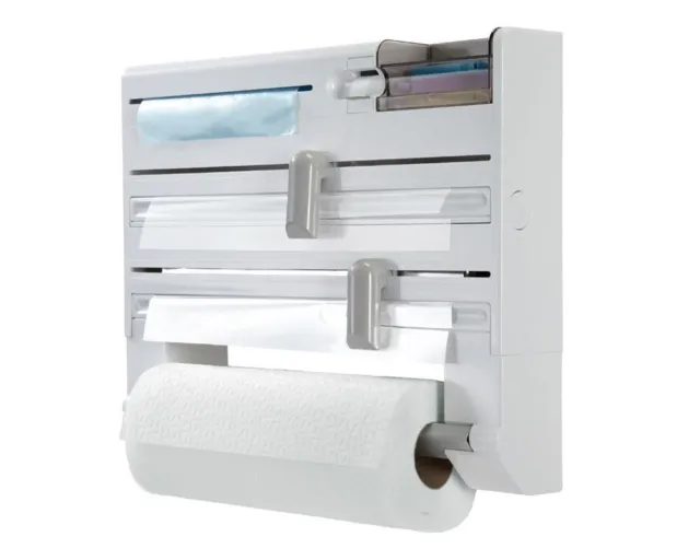 White Wall-Mounted 6-in-1 Kitchen Paper Towel Holder & Dispenser