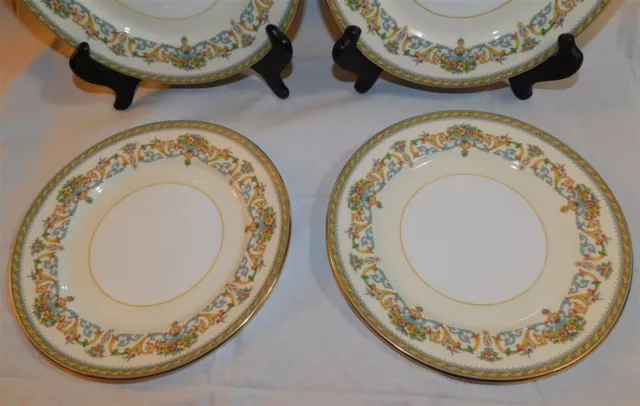 4 Aynsley China HENLEY Green Backstamp Gold Trim Luncheon Plates 8.25" 3