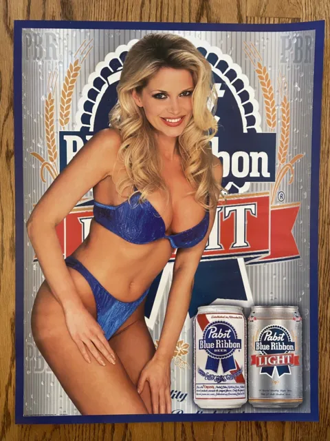 Pabst Blue Ribbon Beer PBR Poster Sign Sexy Blonde Bikini Babe NOS