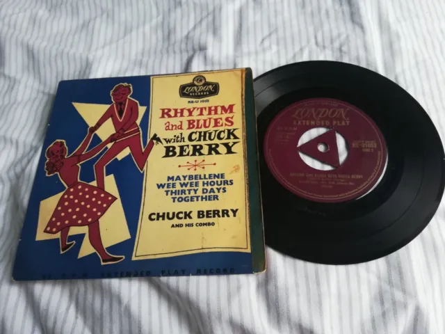 CHUCK BERRY UK GOLD LONDON EP 45 RHYTHM AND BLUES 1956 1st ISSUE EX/VG