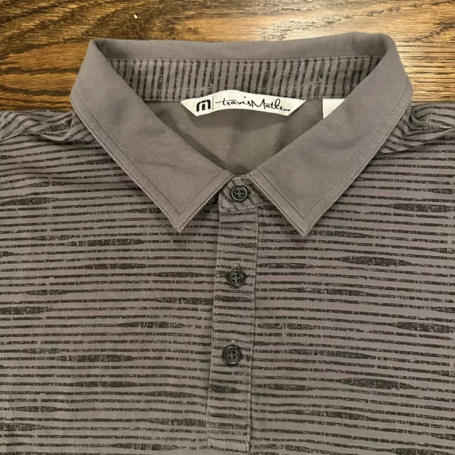 Travis Mathew Mens Polo Golf Shirt Gray Stripes 2XL Cotton Blend