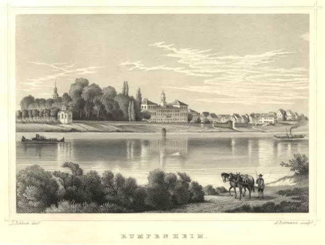 Offenbach Rumpenheim Original Grabado de Acero Rottmann 1850