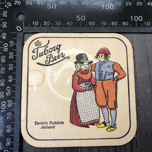 Authentic Vintage Cardboard Beer Mat Coaster Tuborg Beer Danish Folklore Jutland