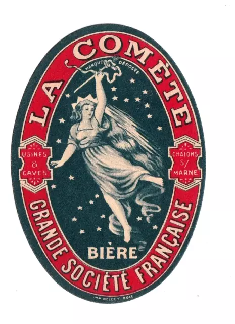 1900s BRASSERIE DE COMETE, CHALONS-SUR-MARNE, MARNE, FRANCE BIERE LABEL