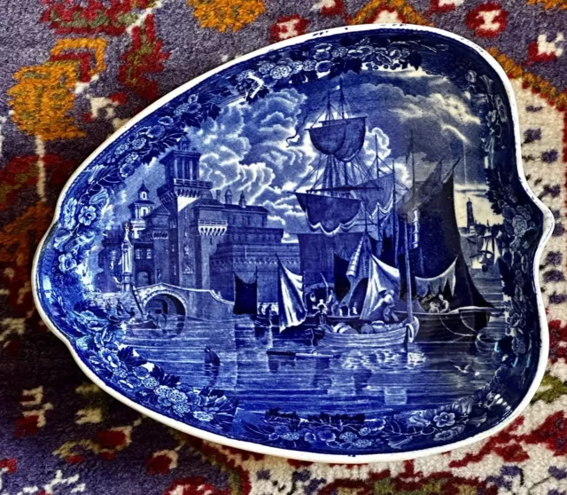 RARE Acorn-Shape Antique Wedgwood Plate "Ferrara" Etruria Blue & White Dish
