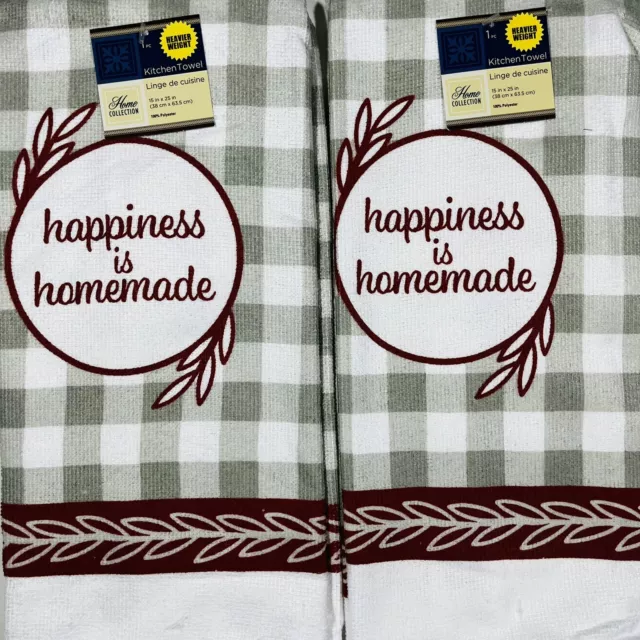 Juego de 2 toallas de cocina caseras de 15""x25"" Home Collection ""Happiness Is Homemade