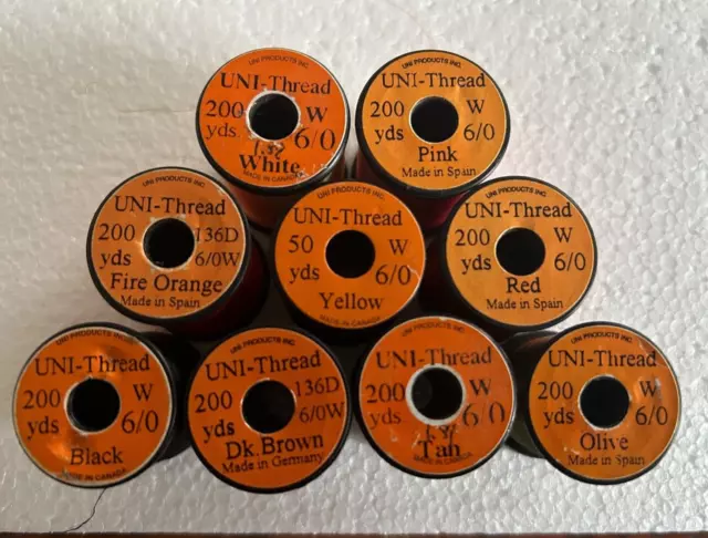 9 Spool lot Uni 6/0 Thread, Fly Tying, NR