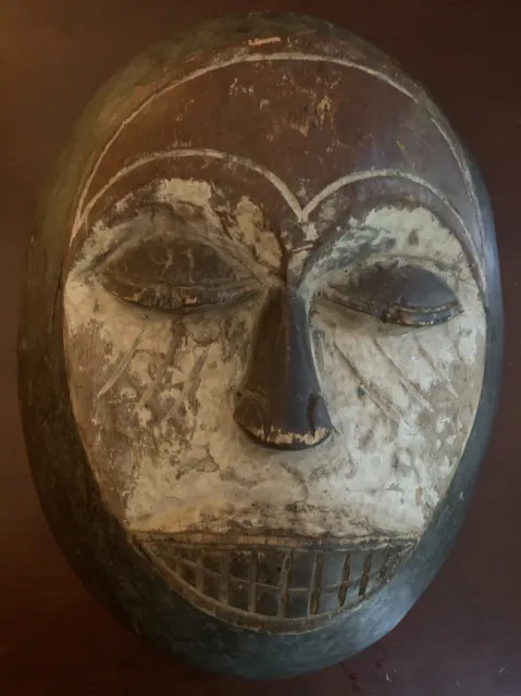 Large Original Antique Kwele Mask Ekuk Gabon African Art Hand Carved Wood Paint