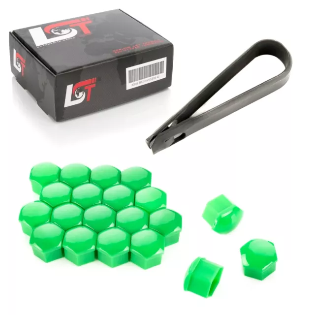 20x Tapas Cubierta Tapones de Tornillos de Rueda Kit Verde Brillo 17MM para