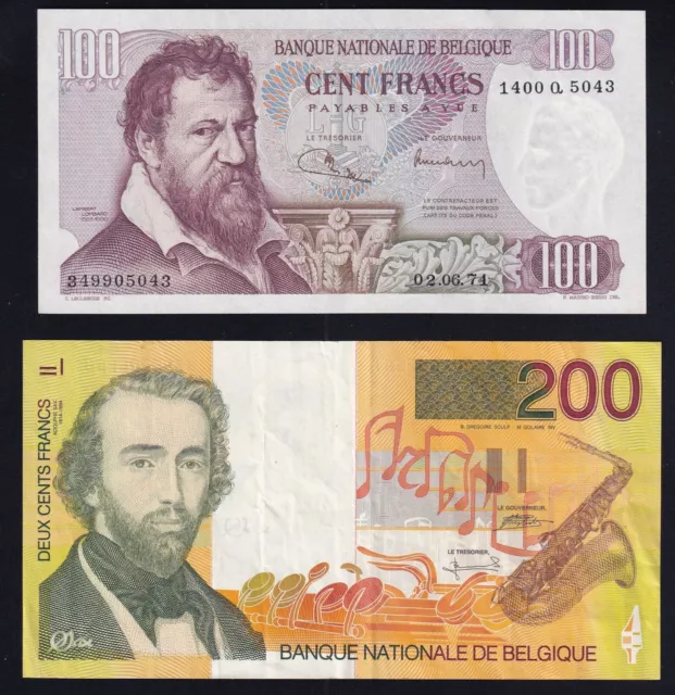 2x Belgien Belgium: 100 Francs 2.6.1974 + 200 Francs 1996 (P-134, 148)