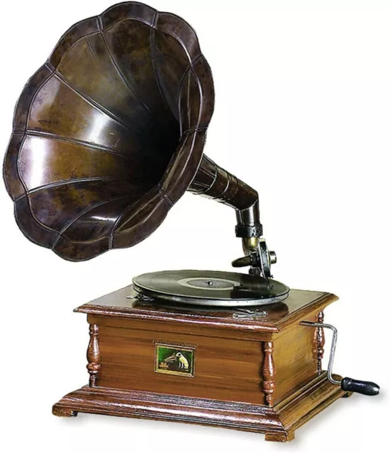 Funzionante Gramophone-Phonograph Aspetto Antico Functional-Replica Model-Brass