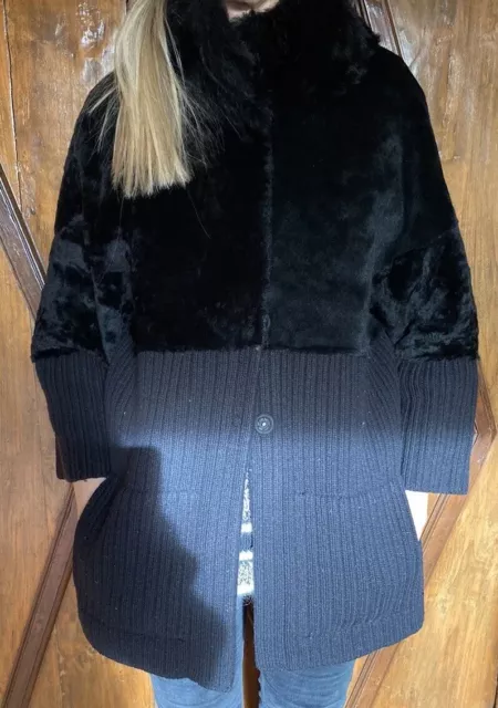 MY SKIN montone Shearling cappotto giacca donna lana nero