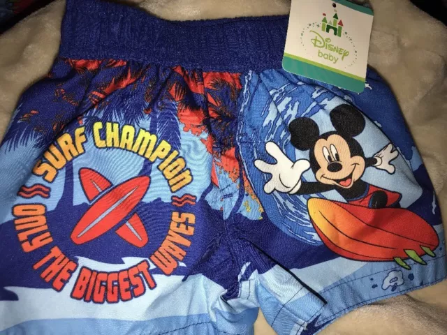 NWT Disney Mickey Mouse Baby Boy Size 12 Months Swim Shorts Suit Surf Champ