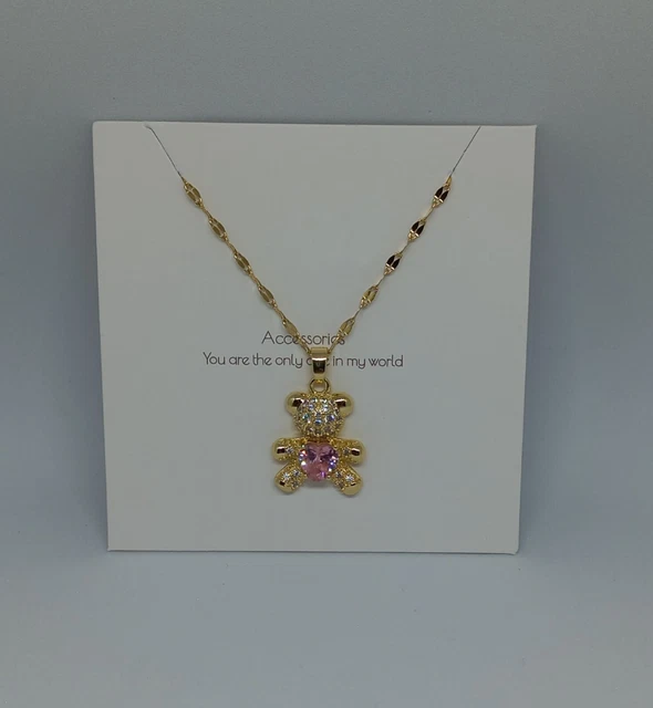 Collier Fantaisie Enfant Fille Ourson Doré