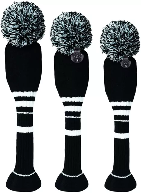 Golf Wood Club Headcover Pom Knitted Driver Fairway Hybrid Head Covers 3PCS Gift