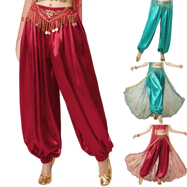 Womens Pants Festival Trousers Elastic Costume Fringed Outfit Arabic Harem 3