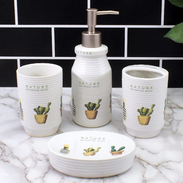 Céramique Salle de Bain Accessoires Set 4, Ensembles pour Maison Multicolore S10