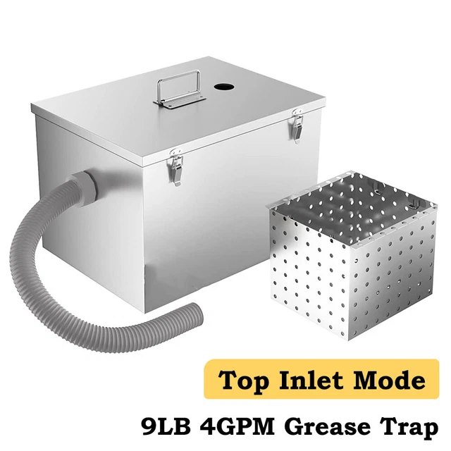 Commercial 9LBS 4GPM Grease Interceptor Stainless Steel Trap Top Inlet