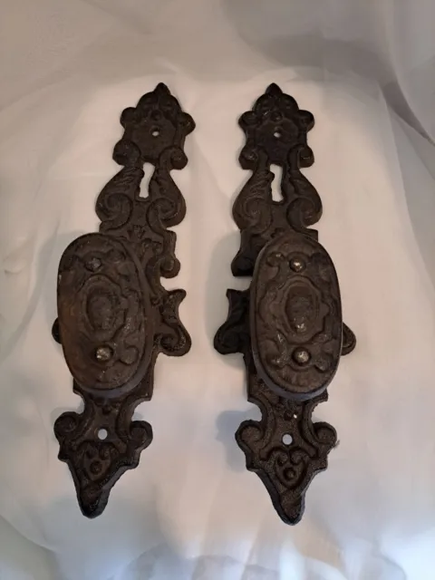 2 Cast Iron LARGE Antique Style FANCY Barn Handle Gate Pull Shed Door Handles