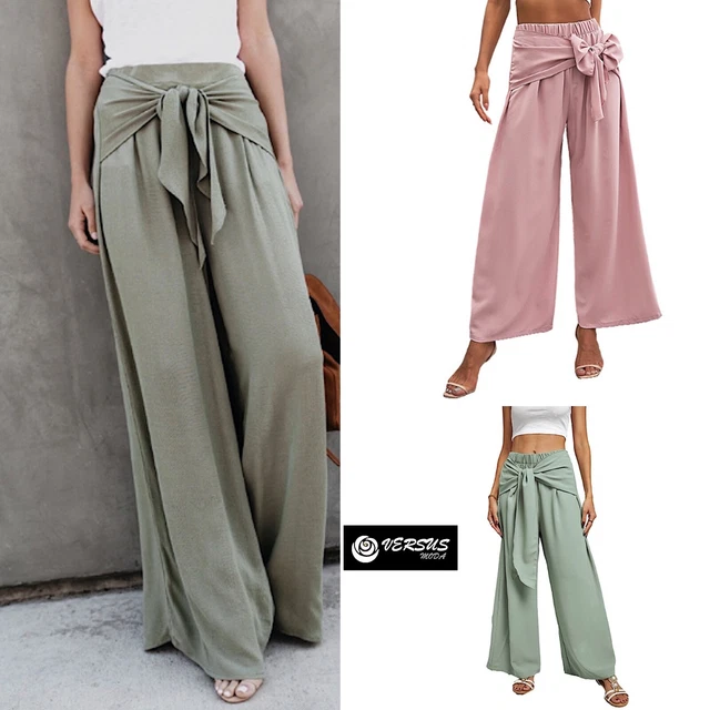 Pantaloni Palazzo Estivi Donna - Vita Alta, Larghi, In Poliestere Elastan, Comodi E Leggeri - Foto 11