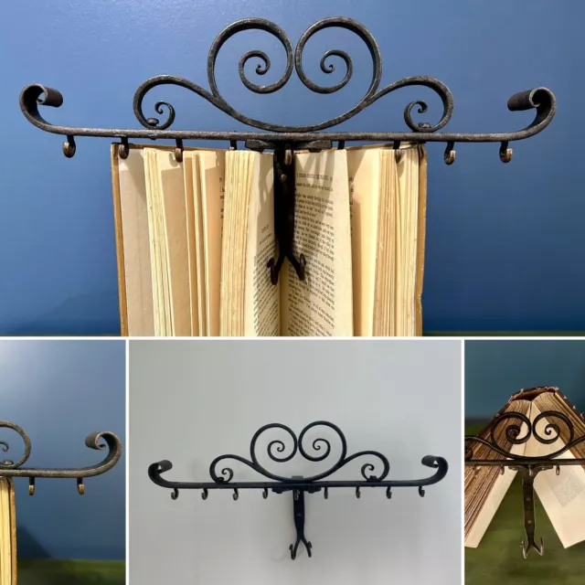 Vintage Blacksmith Dainty Scroll Hand Forged Wrought Iron Key Hook Rack Dog Lead