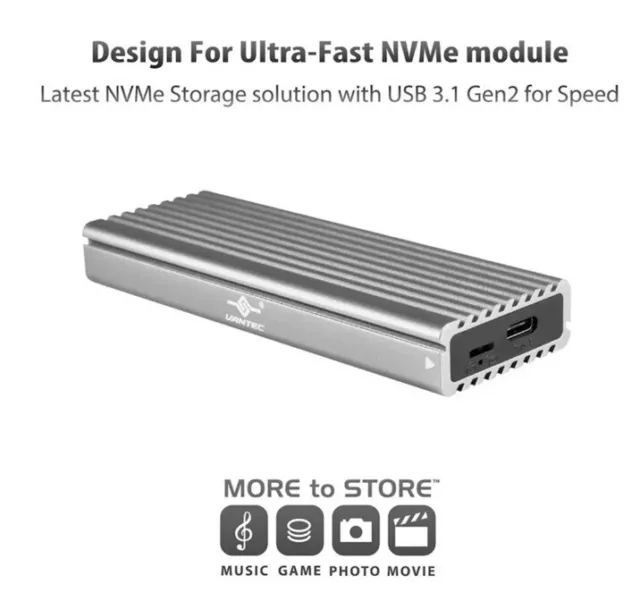 Vantec M.2 NVMe SSD to USB 3.2 Gen 2x1 Type C Enclosure, Revised Toolless 2