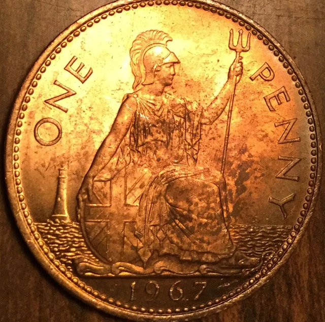 1967 Uk Gb Great Britain One Penny Coin