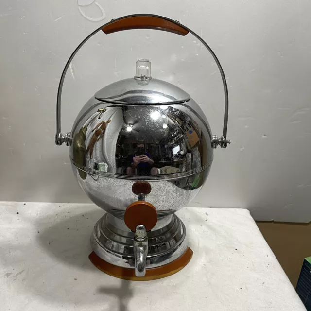 Vintage Chrome MANNING BOWMAN Art Deco Globe Style Coffee Pot PercolatorUNTESTED