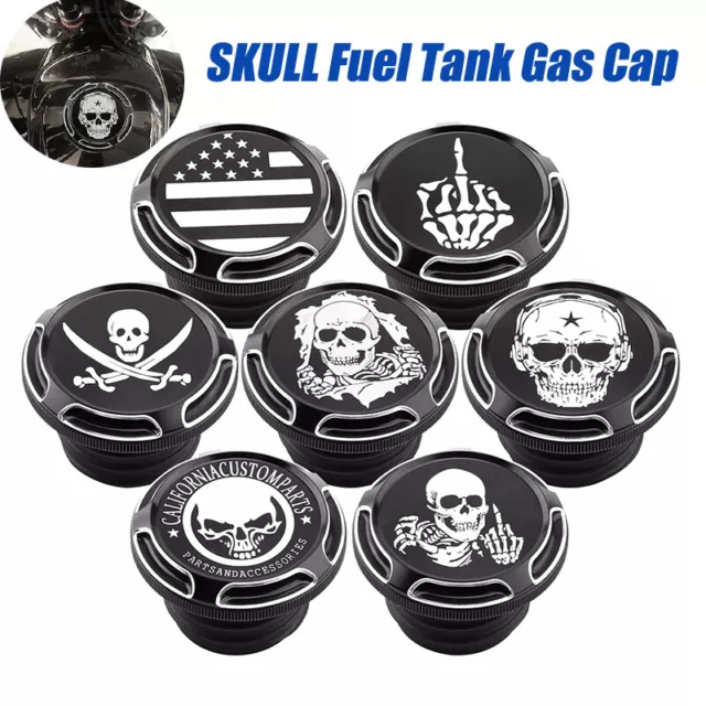 CNC Skull Fuel Tank Oil Gas Cap Cover For Harley Softail Sportster Road Glide