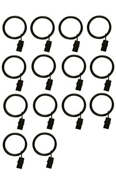 1.5-inch, Set of 14, Black - Metal Curtain Rings with Clips and Eyelets