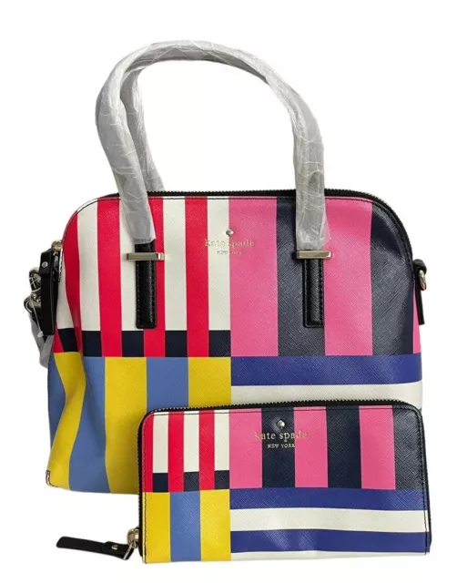 Kate Spade Cedar Street Flag Stripes Maise Satchel Bag Wallet SET MultiColor NEW