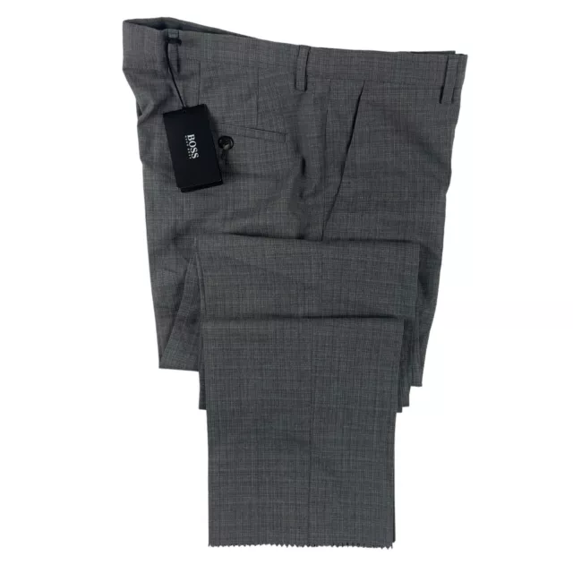 Hugo Boss Gray Checked Central Flat Front Wool Trouser Size 32R NWT