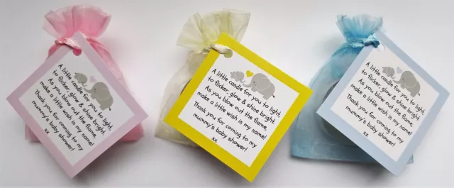 Baby Shower Candle Tea Lights Favours Blue Pink Yellow Guest Thank You Gifts