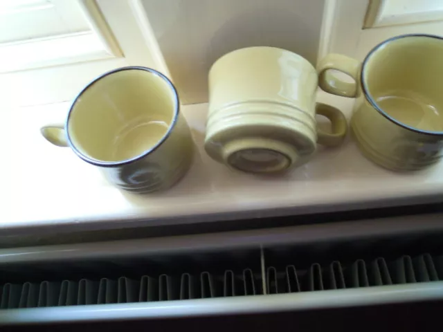Trio Denby Cups/Short Mugs Sim Sahara Light Brown Cream New&Unused Unstamped