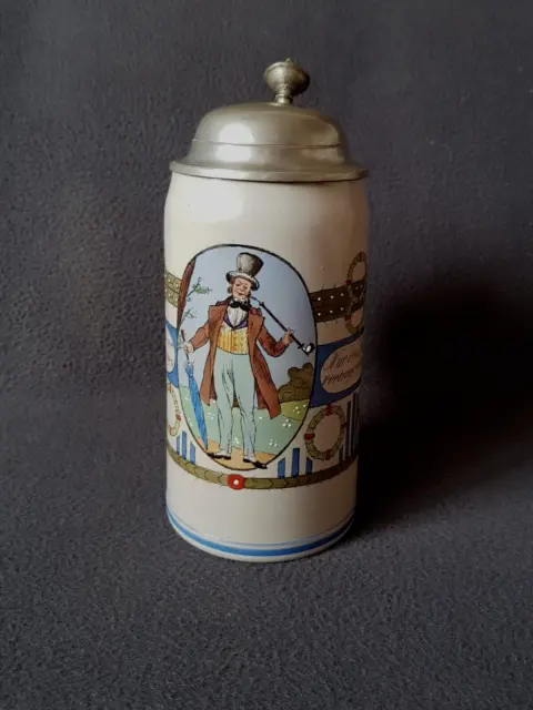 Antik Bierkrug  , Humpen , 1 Liter  , Jugendstil