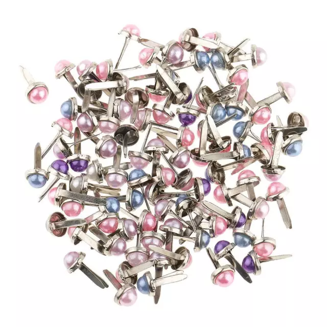 200 Pieces Pearl Head Metal Brads Paper Fastener for Scrapbooking Craft 6mm