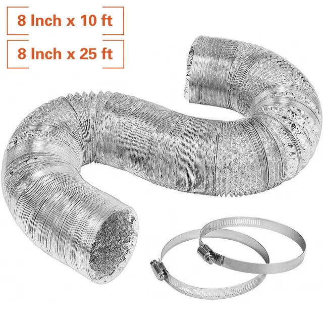 ALUMINUM DUCTING DRYER Vent Hose (8" 10/25ft) Flexible NonInsulated