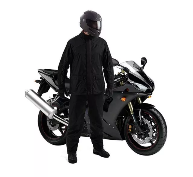 Waterproof Pluie Costume Avec Capuche & Sac Transport Noir pour Bikers