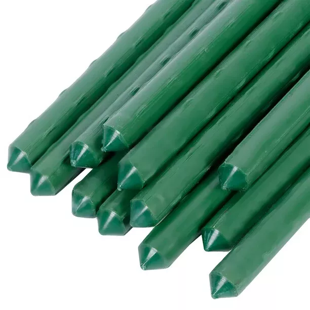 Green Garden Plant Stakes Metal Plastic Coated Climbing Support Cane Pole Sticks