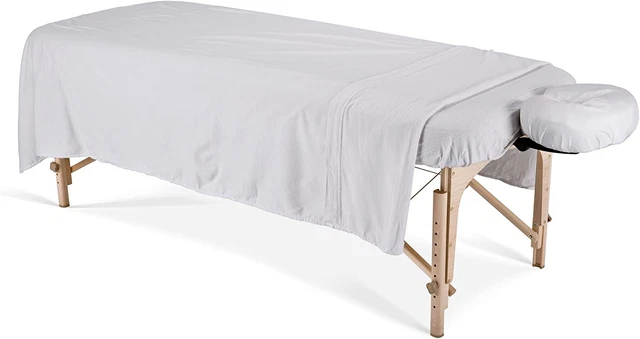 Juego de sábanas de mesa de masaje de franela EARTHLITE - grado comercial, suave, blanca
