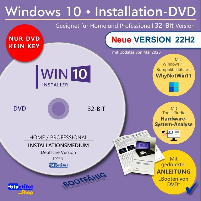 Windows 10 Home/Pro Update/Upgrade/Neu-Installation CD/DVD | 32-Bit Version 22H2 Windows 10 Home/Pro Update/Upgrade/Neu-Installation CD/DVD | 32-Bit Version 22H2