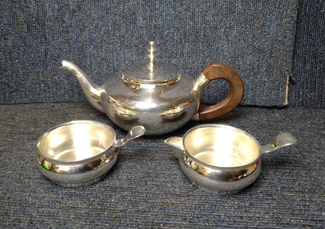 Small 3 Piece Silverplated EPNS Tea For One Tea Service Teapot Sugar Cream